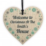 1st Christmas In New Home Wooden Heart Welcome To Xmas