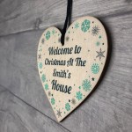 1st Christmas In New Home Wooden Heart Welcome To Xmas