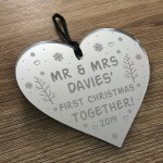 1st Christmas Bauble Gift Personalised Mr And Mrs Acrylic Heart