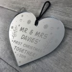 1st Christmas Bauble Gift Personalised Mr And Mrs Acrylic Heart