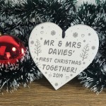 1st Christmas Bauble Gift Personalised Mr And Mrs Acrylic Heart