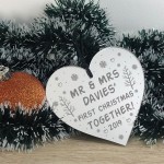 1st Christmas Bauble Gift Personalised Mr And Mrs Acrylic Heart