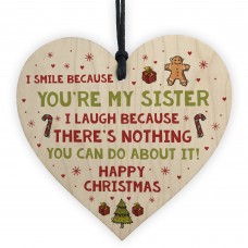 Novelty Sister Christmas Gift Wooden Heart Quirky Sister Gifts