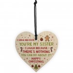Novelty Sister Christmas Gift Wooden Heart Quirky Sister Gifts