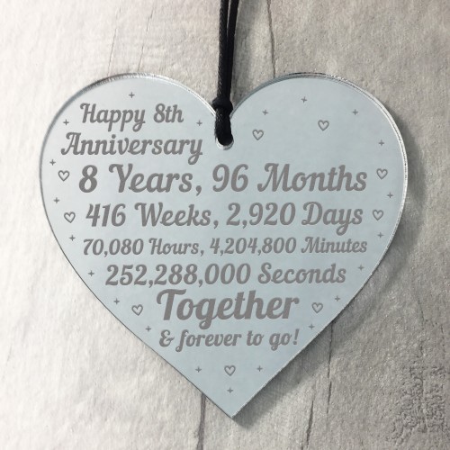  8th Anniversary Gift For Him Her 8th Wedding Anniversary Heart