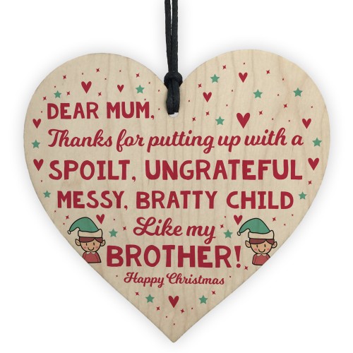 Funny Mum Gift For Christmas From Sister Brother Wooden Heart