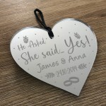 Handmade Hanging Heart Engagement Gift For Couples Personalised