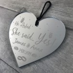 Handmade Hanging Heart Engagement Gift For Couples Personalised