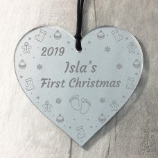 Personalised Baby First Christmas Mirror Acrylic Heart Newborn