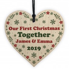 Personalised 1st Christmas Bauble Gift Wooden Heart Couple Gift
