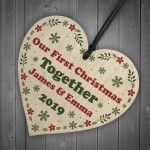Personalised 1st Christmas Bauble Gift Wooden Heart Couple Gift