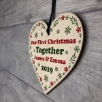 Personalised 1st Christmas Bauble Gift Wooden Heart Couple Gift