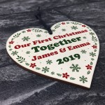 Personalised 1st Christmas Bauble Gift Wooden Heart Couple Gift