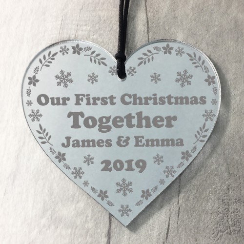 Personalised First Christmas Together Mirror Acrylic Heart