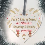 1st Christmas Decoration Personalised Mummy And Daddy Heart Xmas