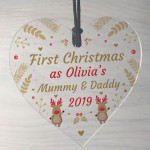 1st Christmas Decoration Personalised Mummy And Daddy Heart Xmas