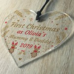 1st Christmas Decoration Personalised Mummy And Daddy Heart Xmas