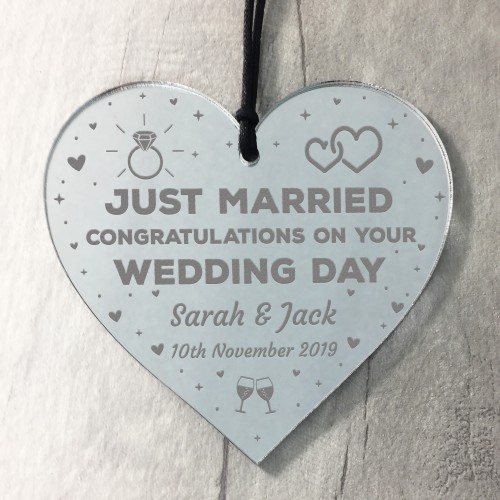 Wedding Day Gift For Couple Heart Plaque Just Married Sign