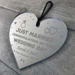 Wedding Day Gift For Couple Heart Plaque Just Married Sign