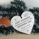 Wedding Day Gift For Couple Heart Plaque Just Married Sign