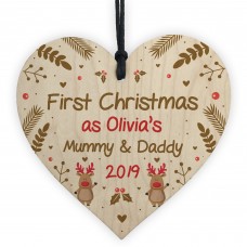 First Christmas As Mummy And Daddy Personalised Wooden Heart