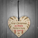 First Christmas As Mummy And Daddy Personalised Wooden Heart