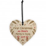 First Christmas As Mummy And Daddy Personalised Wooden Heart
