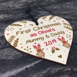 First Christmas As Mummy And Daddy Personalised Wooden Heart