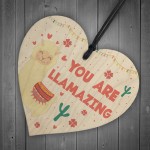Cute Llama Gift For Girls Novelty Wooden Hanging Heart Birthday 