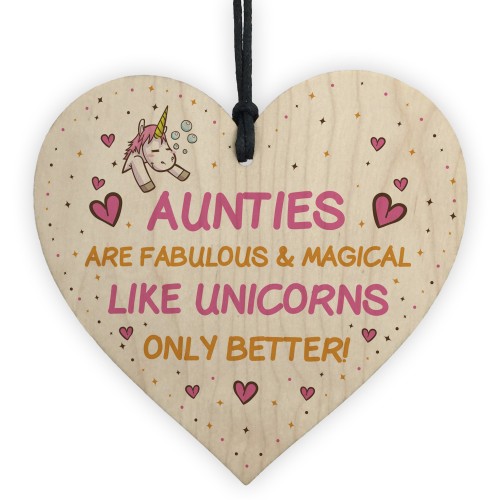 Auntie Plaque Wood Heart Funny Auntie Gift Unicorn Plaque