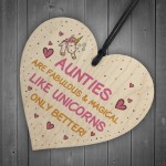 Auntie Plaque Wood Heart Funny Auntie Gift Unicorn Plaque