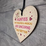 Auntie Plaque Wood Heart Funny Auntie Gift Unicorn Plaque