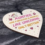 Auntie Plaque Wood Heart Funny Auntie Gift Unicorn Plaque
