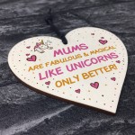 Mum Plaque Wood Heart Funny Mum Gift For Birthday Xmas Unicorn 