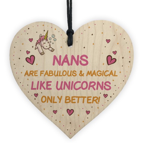 Nan Plaque Wood Heart Funny Nan Gift For Birthday Xmas Unicorn