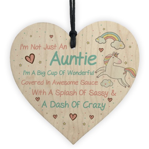 Crazy Auntie Plaque Wooden Heart Funny Auntie Gift For Birthday