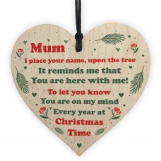 Mum Christmas Memorial Decoration Wooden Heart Memorial Plaque