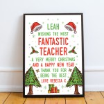 Teacher Christmas Gifts Personalised Thank You Framed Print