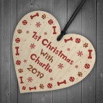 1st Christmas Bauble For Dog Cat Wood Heart Christmas Tree Decor