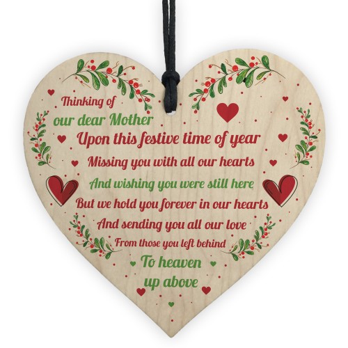 Mum Memorial Christmas Decoration Wood Heart Memory Plaque