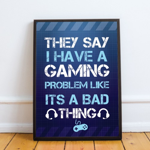 Gaming Print Hanging Wall Sign Framed Print Boys Bedroom Decor