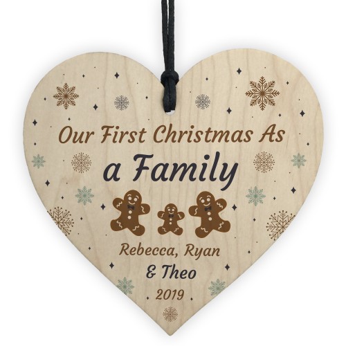Handmade 1st Christmas As A Family Wooden Heart Tree Decoration