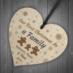 Handmade 1st Christmas As A Family Wooden Heart Tree Decoration