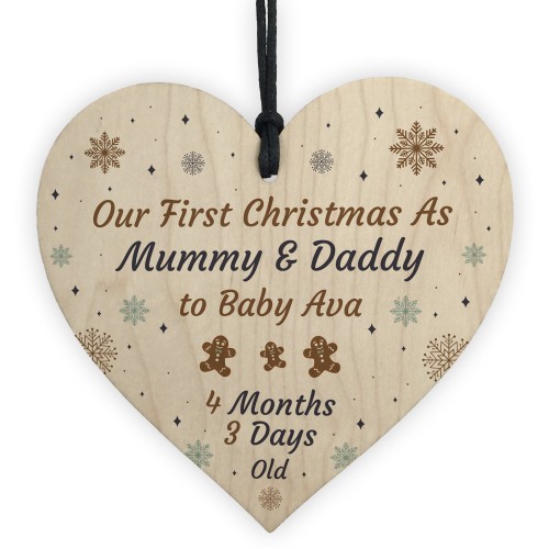 Handmade 1st Christmas As Mummy And Daddy Wood Heart Tree Decor
