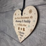 Handmade 1st Christmas As Mummy And Daddy Wood Heart Tree Decor