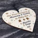 Handmade 1st Christmas As Mummy And Daddy Wood Heart Tree Decor
