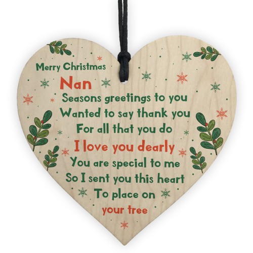 Handmade Merry Christmas Nan Wooden Heart Gift For Nan Keepsake