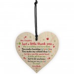 Handmade Personalised Teacher Gift Wood Heart Thank You Leaving