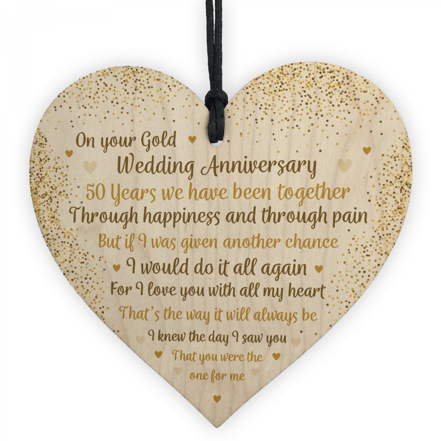 50th Gold Wedding Anniversary T For Husband Wife Wooden Heart