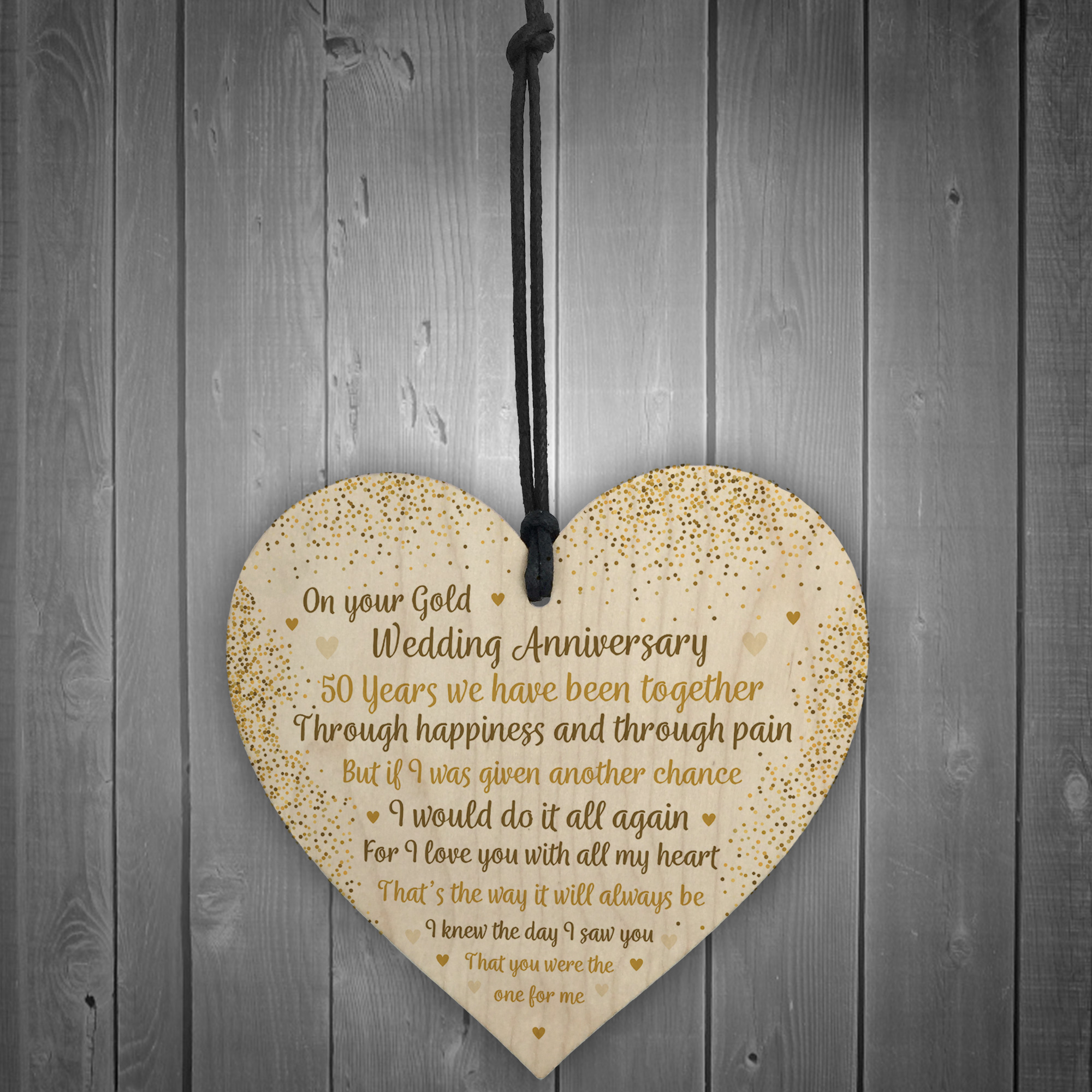 50th Gold Wedding Anniversary T For Husband Wife Wooden Heart